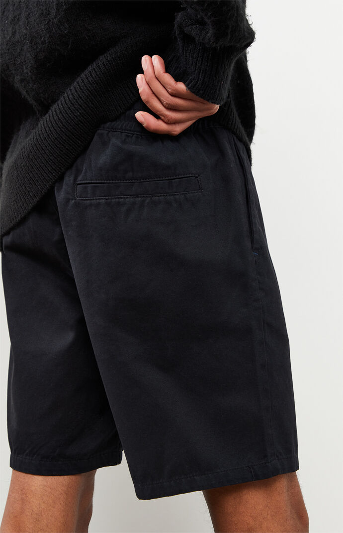 Twill Black Drawstring Shorts