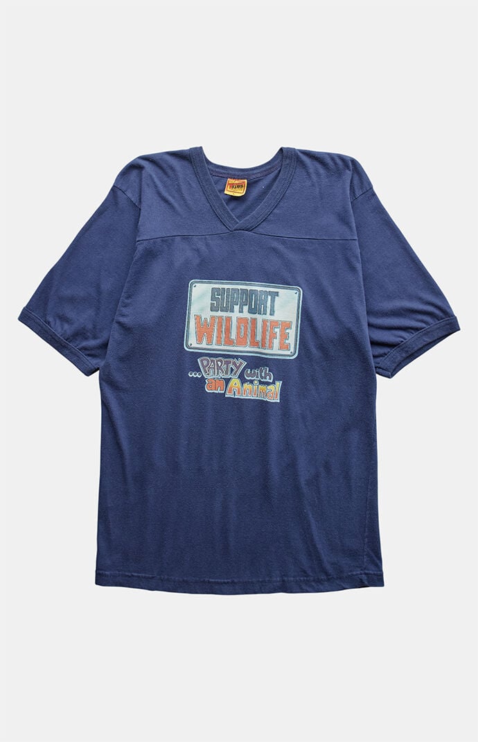 PS VINTAGE 80s Party With an Animal V-Neck Graphic T-Shirt