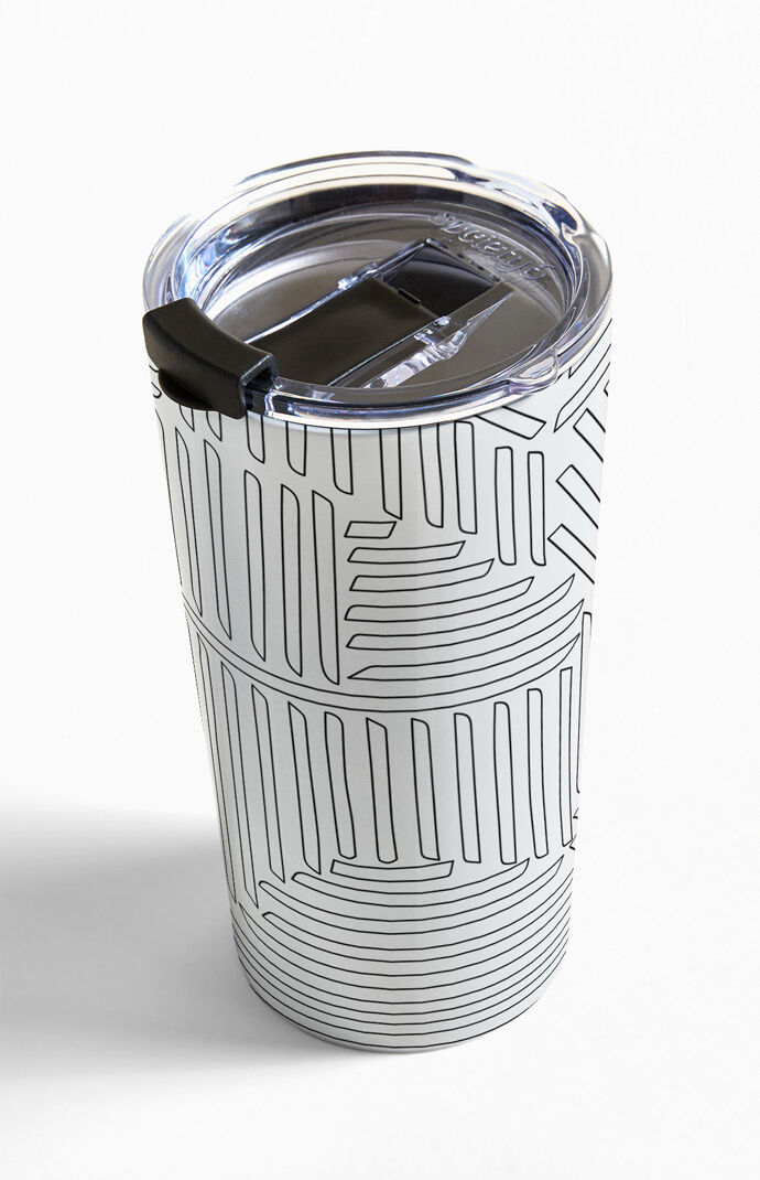 Striped Black And White Outline Travel Mug