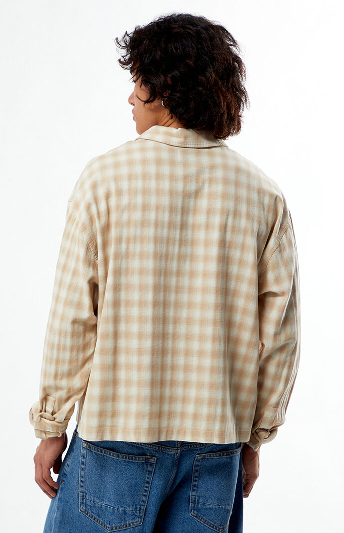 Pacsun Cream Plaid Long Sleeve Button Down Shirt