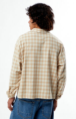 Cream Plaid Long Sleeve Button Down Shirt image number 4