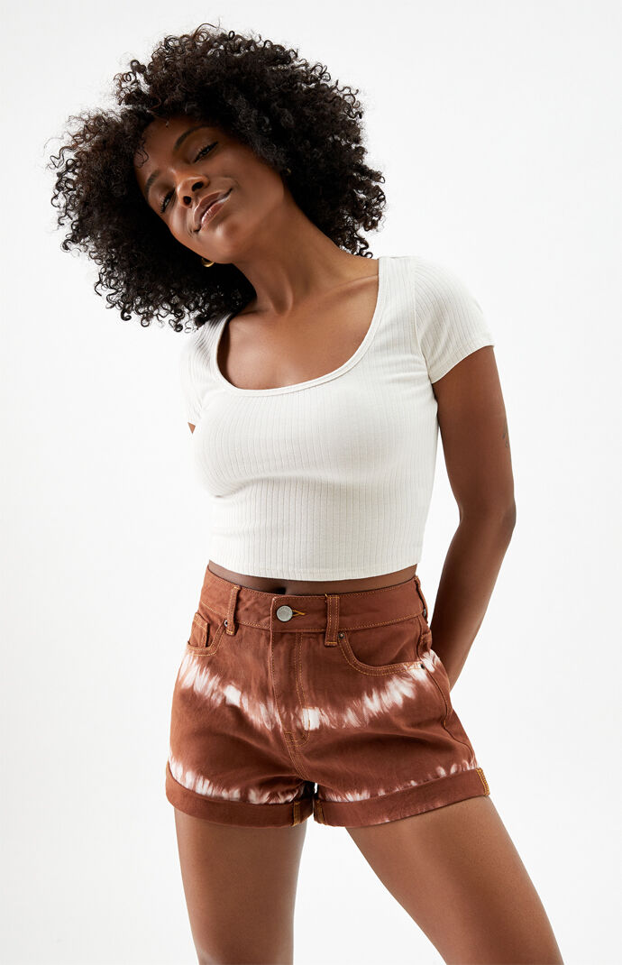 Tie Dye Brown Denim Mom Shorts
