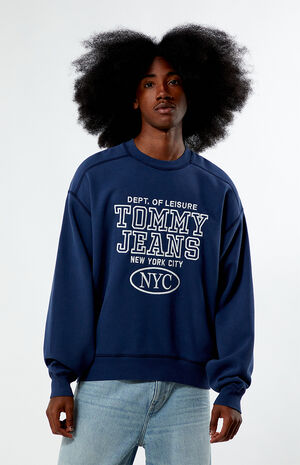 Boxy Washed Preppy Embroidered Crew Neck Sweatshirt image number 1