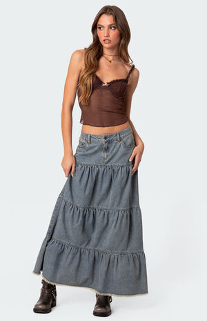 Countryside Tiered Washed Denim Maxi Skirt image number 3