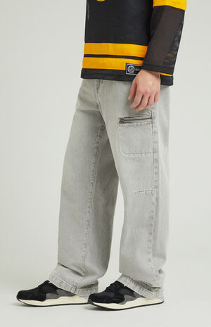Gray Zip Baggy Jeans image number 3