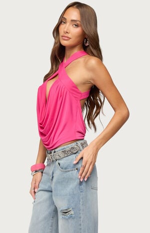 Maise Backless Cowl Neck Crisscross Top image number 2
