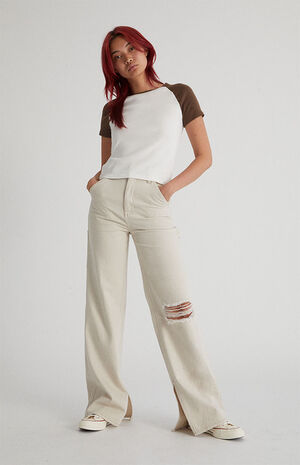 Oat Milk Ultra High Waisted Flare Pants image number 1