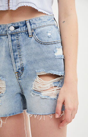 Chris Blue Denim High Waisted Icon Shorts image number 5