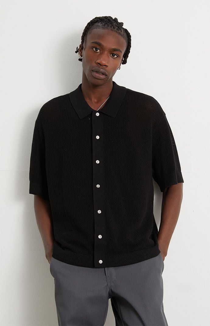 Black polo button shop down dress shirt