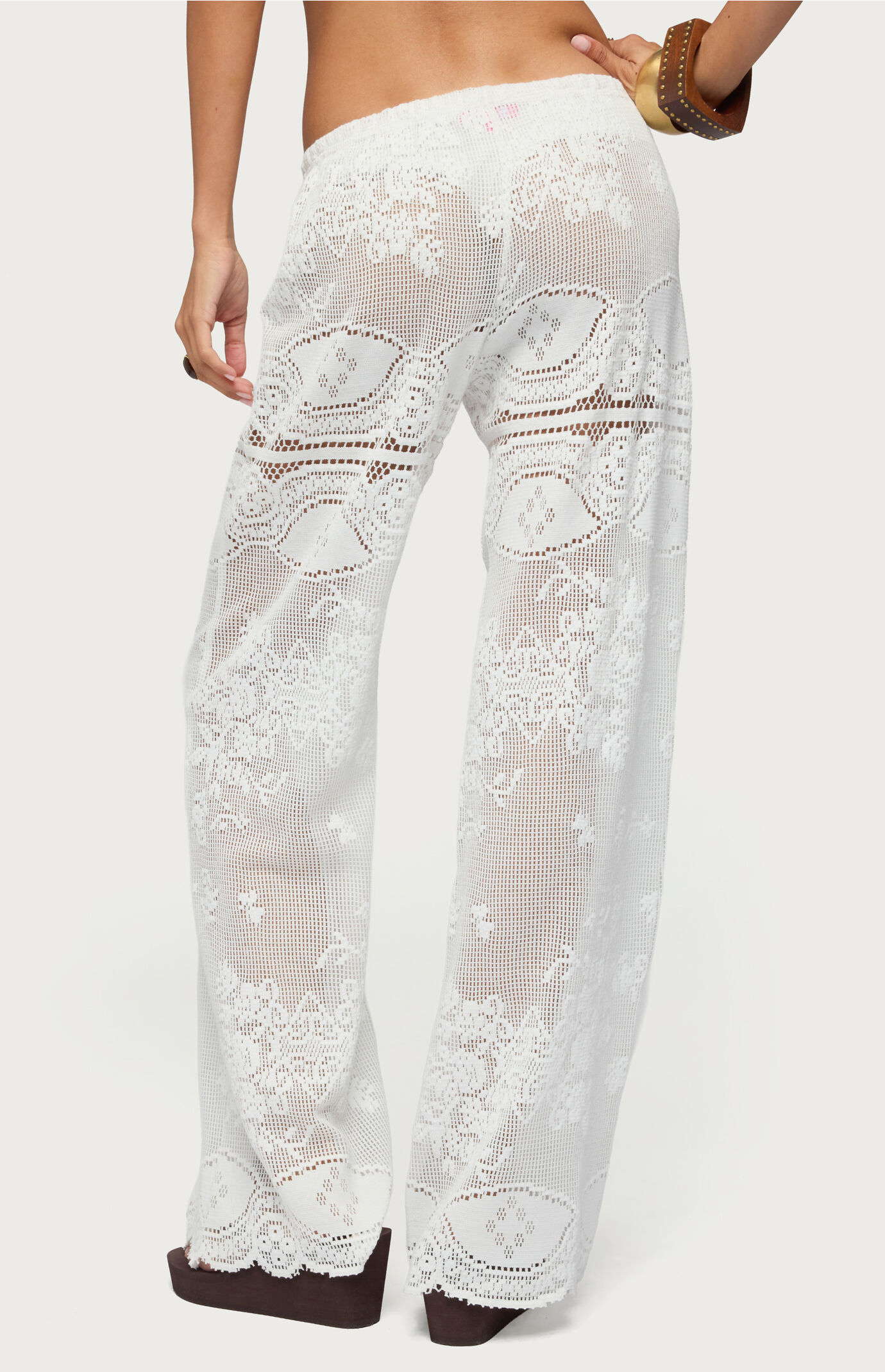 Edikted Milaya Sheer Crochet Straight Leg Pants