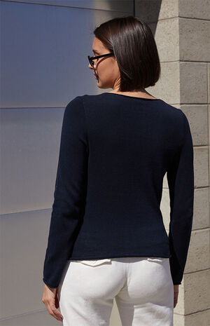 Navy Bell Sleeve Sweater image number 4