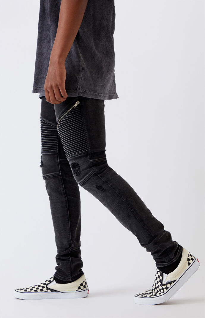 PacSun Black Biker Stacked Skinny Jeans PacSun