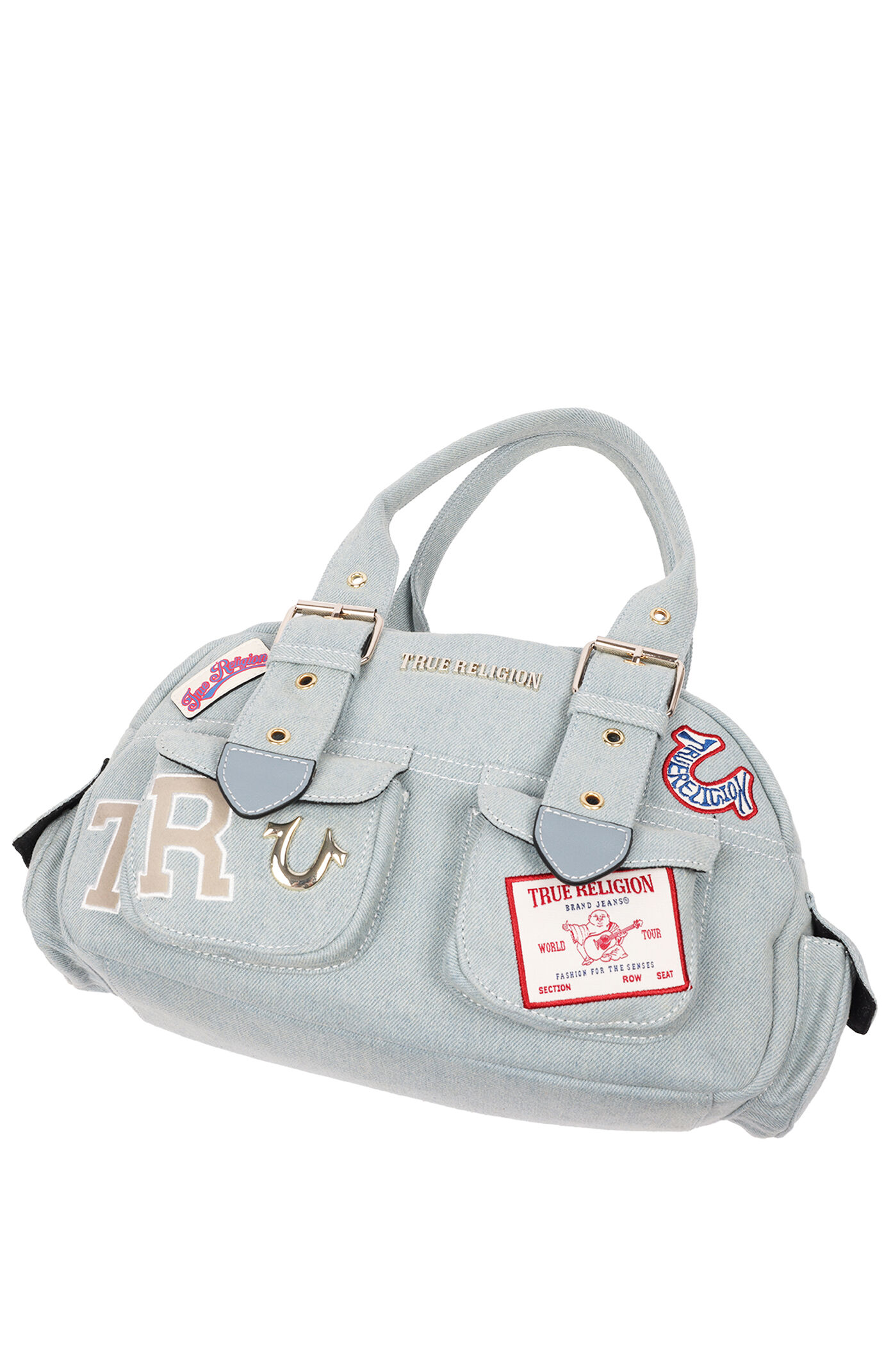 True Religion Denim Blue Multi Patch Satchel Bag