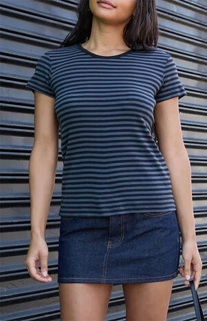 Black & Gray Striped Hailie Short Sleeve Top image number 1