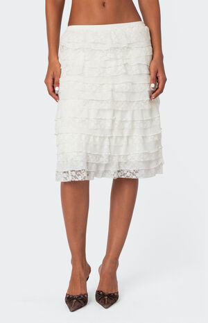 Louise Lace and Mesh Ruffle Midi Skirt image number 2