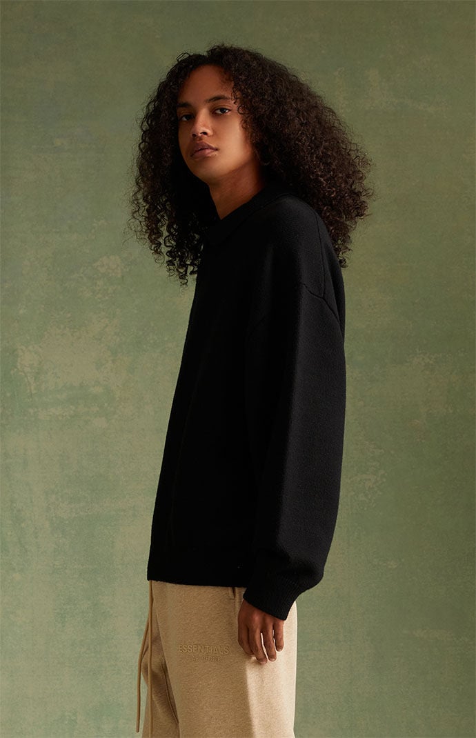 Fear of God ESSENTIALS Jet Black Knit Polo Sweater