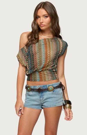Taniya Off Shoulder Zigzag Knit Top image number 1