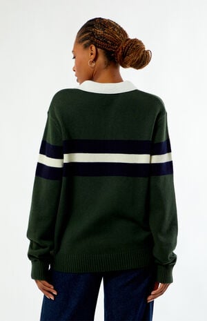 Knit Rugby Polo Long Sleeve Oversized Shirt image number 3