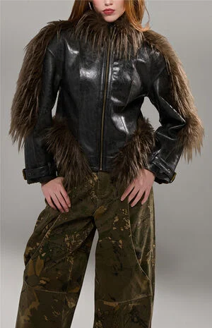 Tahlis Espresso Faux Fur Moto Jacket image number 1