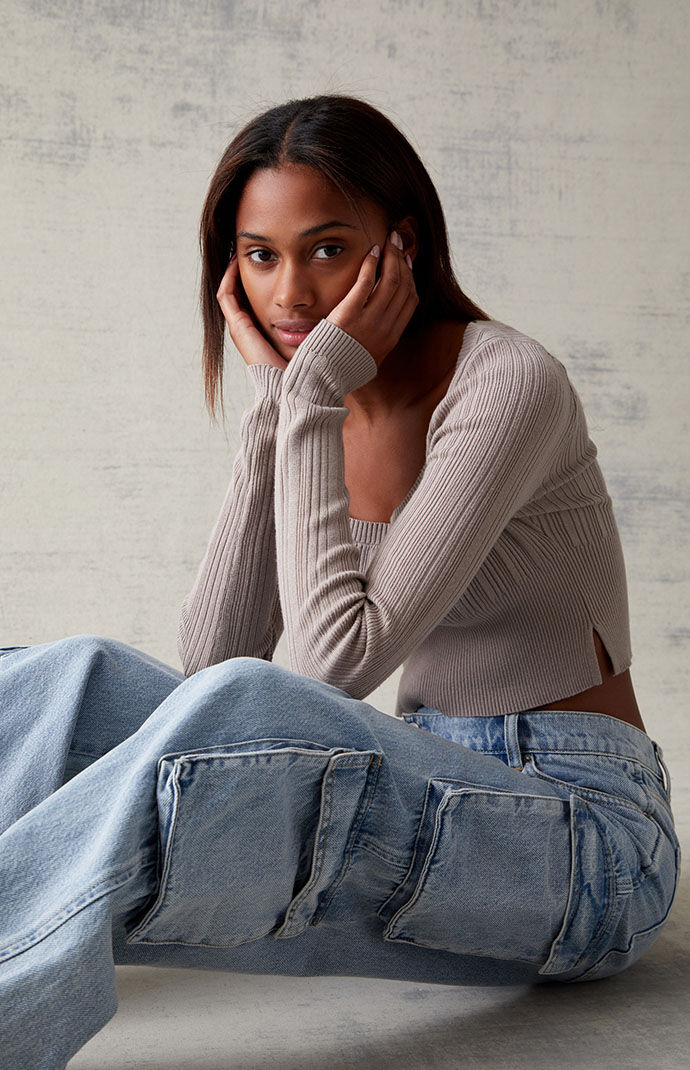 PacSun Light Blue Asymmetrical '90s Baggy Cargo Pants | PacSun