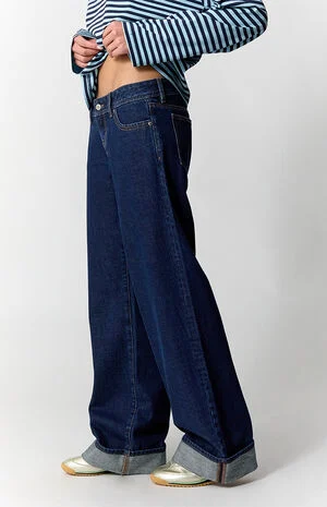 Kaia Ultimate Low Rise Baggy Jeans Roll Cuff Dark Blue image number 3