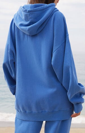 Electric Blue Zip Up Oversized Hoodie image number 4