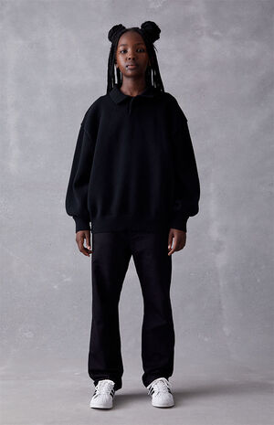 Essentials Jet Black Knit Polo Sweater image number 5