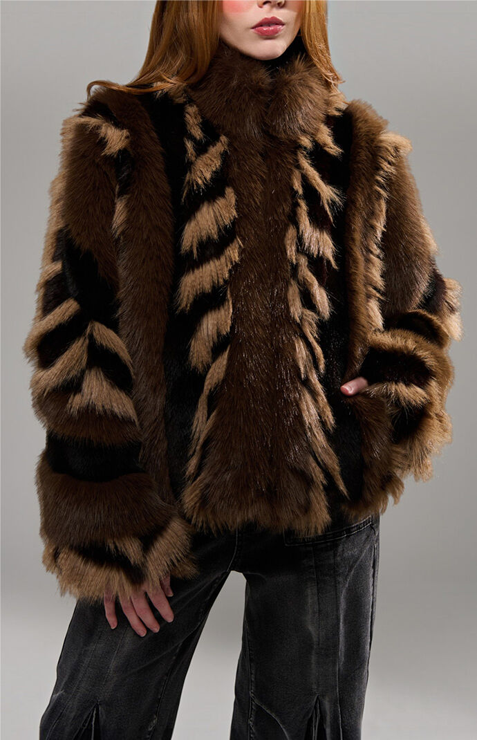 AZALEA WANG Inez Chocolate Faux Fur Jacket