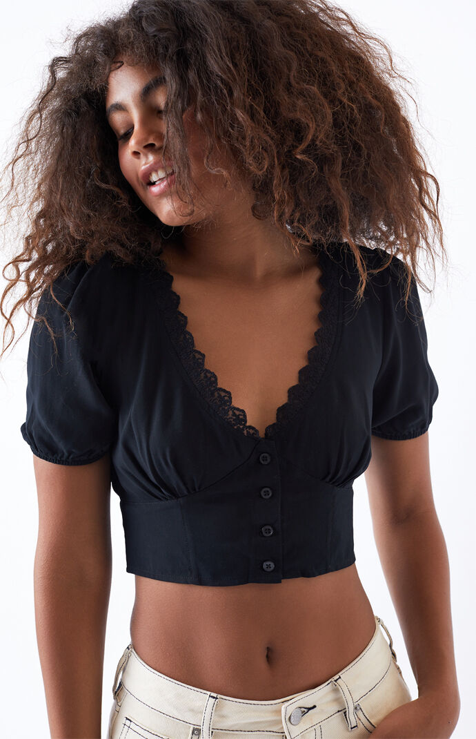 Lace Trim V-Neck Top