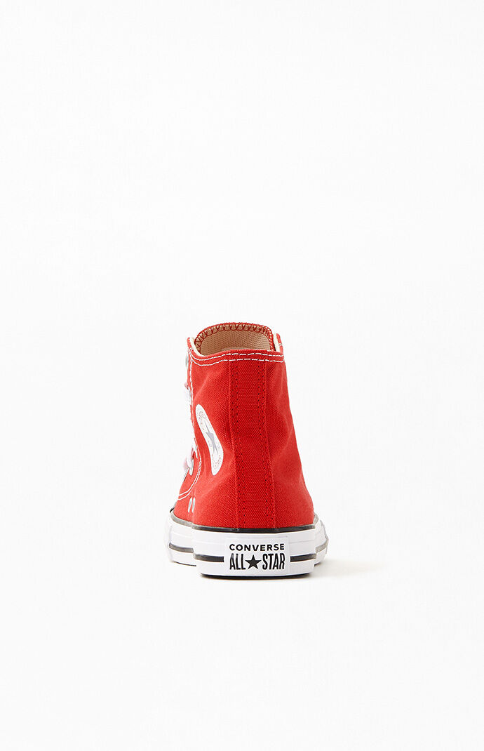 Kids red 2025 high top converse