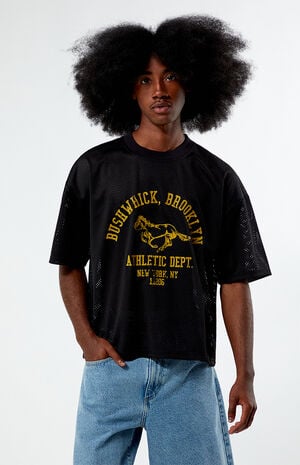 Black Leagues Mesh Boxy Cropped Jersey T-Shirt image number 2