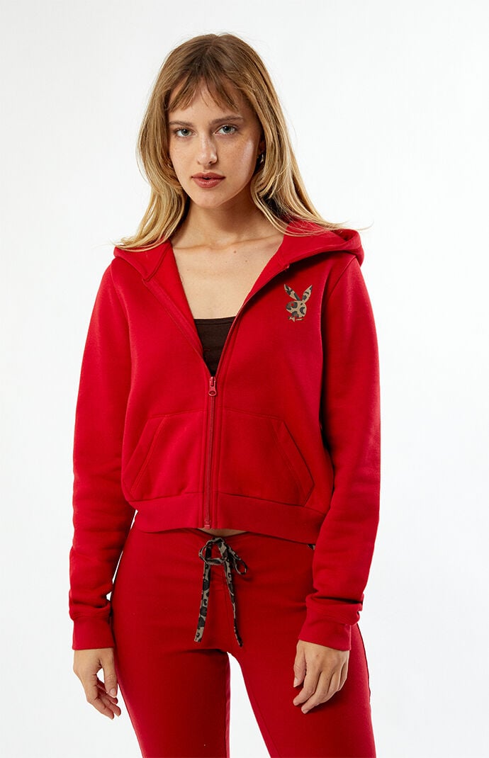 Playboy By PacSun Leopard Applique Zip Up Hoodie PacSun