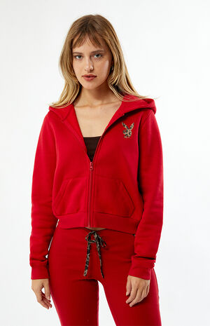 By PacSun Leopard Applique Zip Up Hoodie image number 1