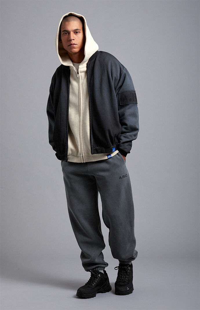 A.R.C. Black Vintage Wash Heavyweight Fleece Bomber Jacket