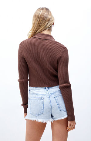 Eco Acid Blue Wash High Waisted Denim Festival Shorts image number 3