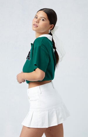 Eco White Pleated Low Rise Denim Mini Skirt image number 3