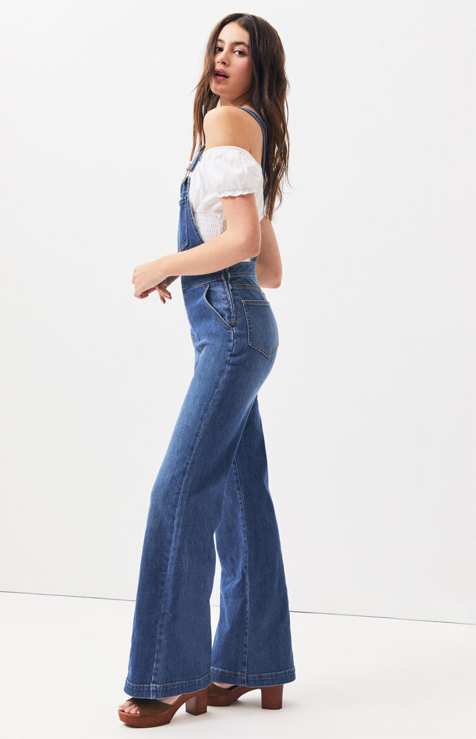 womens denim flare overalls