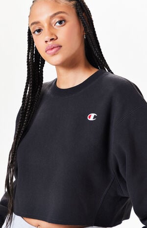 Champion Reverse Weave Black Cropped Sweatshirt | PacSun | PacSun