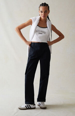 Black Straight Leg Utility Cargo Pants image number 2