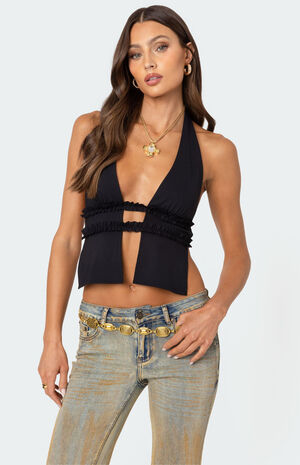 Luma Split Front Backless Halter Top image number 1