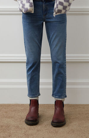 Medium Blue Stretch Straight Leg Jeans image number 3