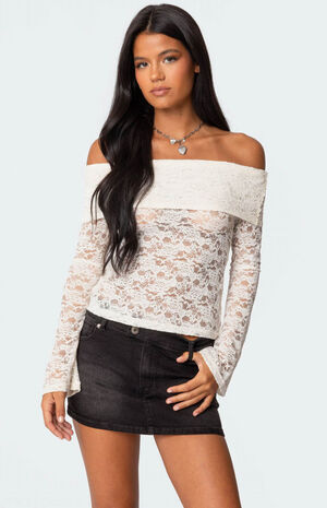 Ashley Off Shoulder Sheer Lace Top image number 1