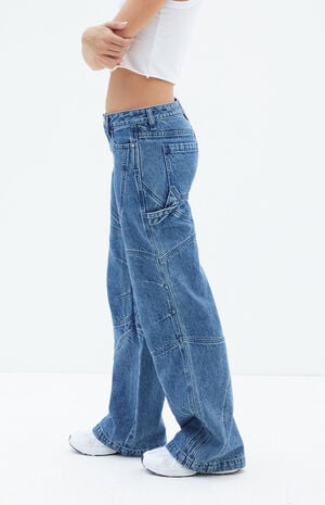 Casey Dark Indigo Moto Low Rise Baggy Jeans image number 3