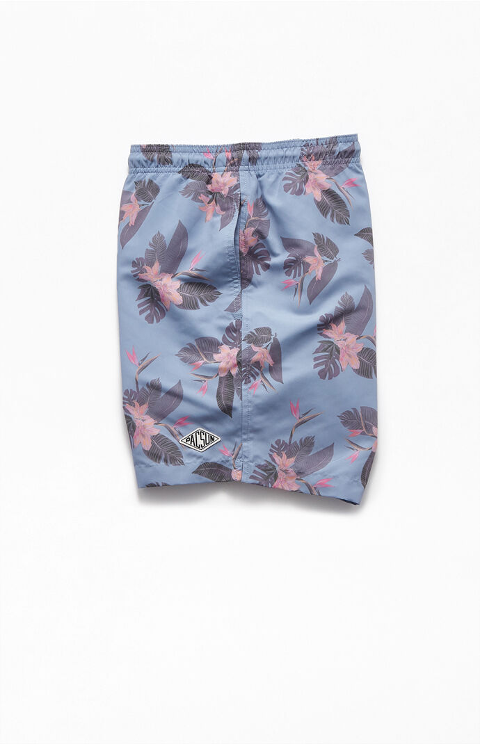 Blue Floral 17" Swim Trunks