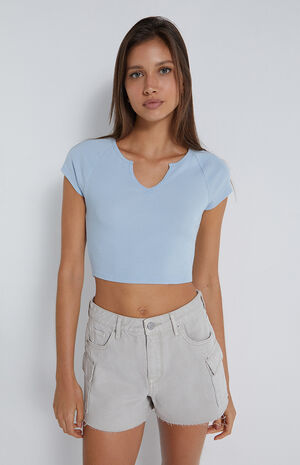 Eco Light Gray Ultra High Waisted Cargo Shorts image number 3