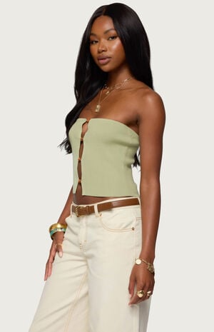 Bead Cut Out Strapless Knit Top image number 2