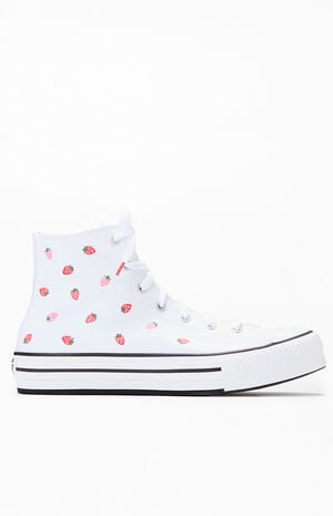 Kids Chuck Taylor Embroidered Strawberries All Star Lift High Top Platform Shoes image number 1