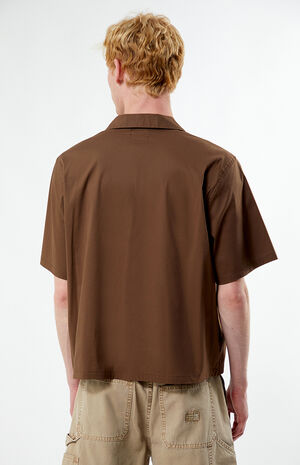 Brown Solid Oversized Camp Shirt image number 4
