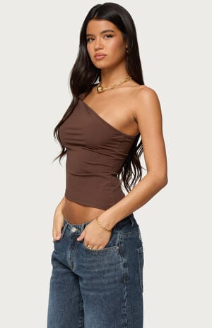 Knotted One Shoulder Asymmetric Top image number 2