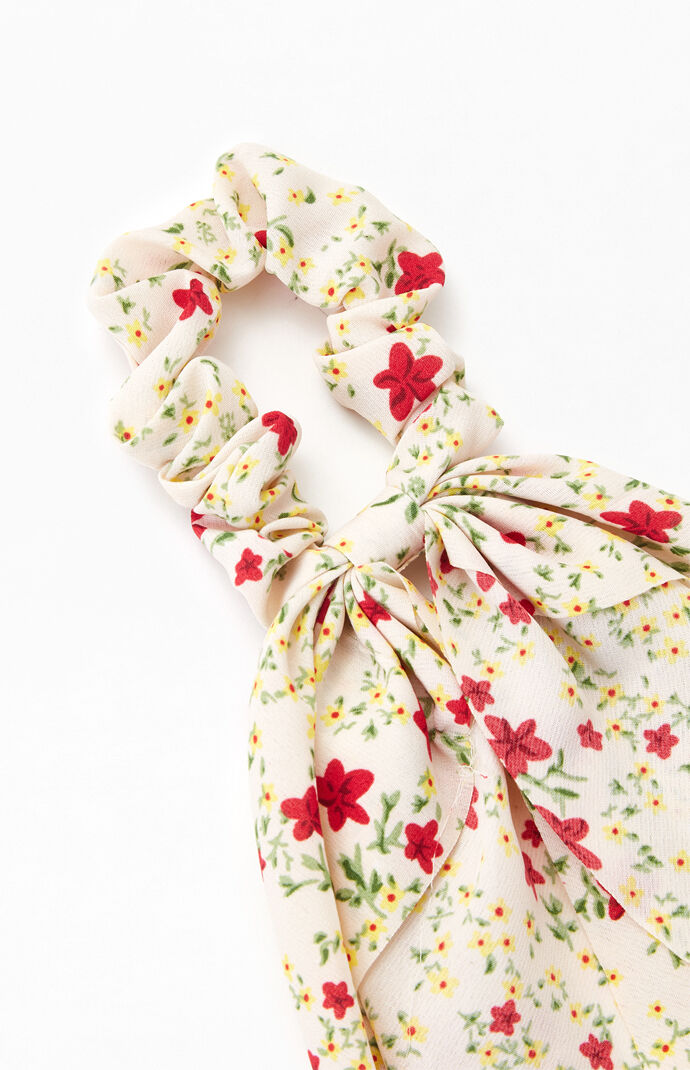 White Multi Floral Flowy Scrunchie